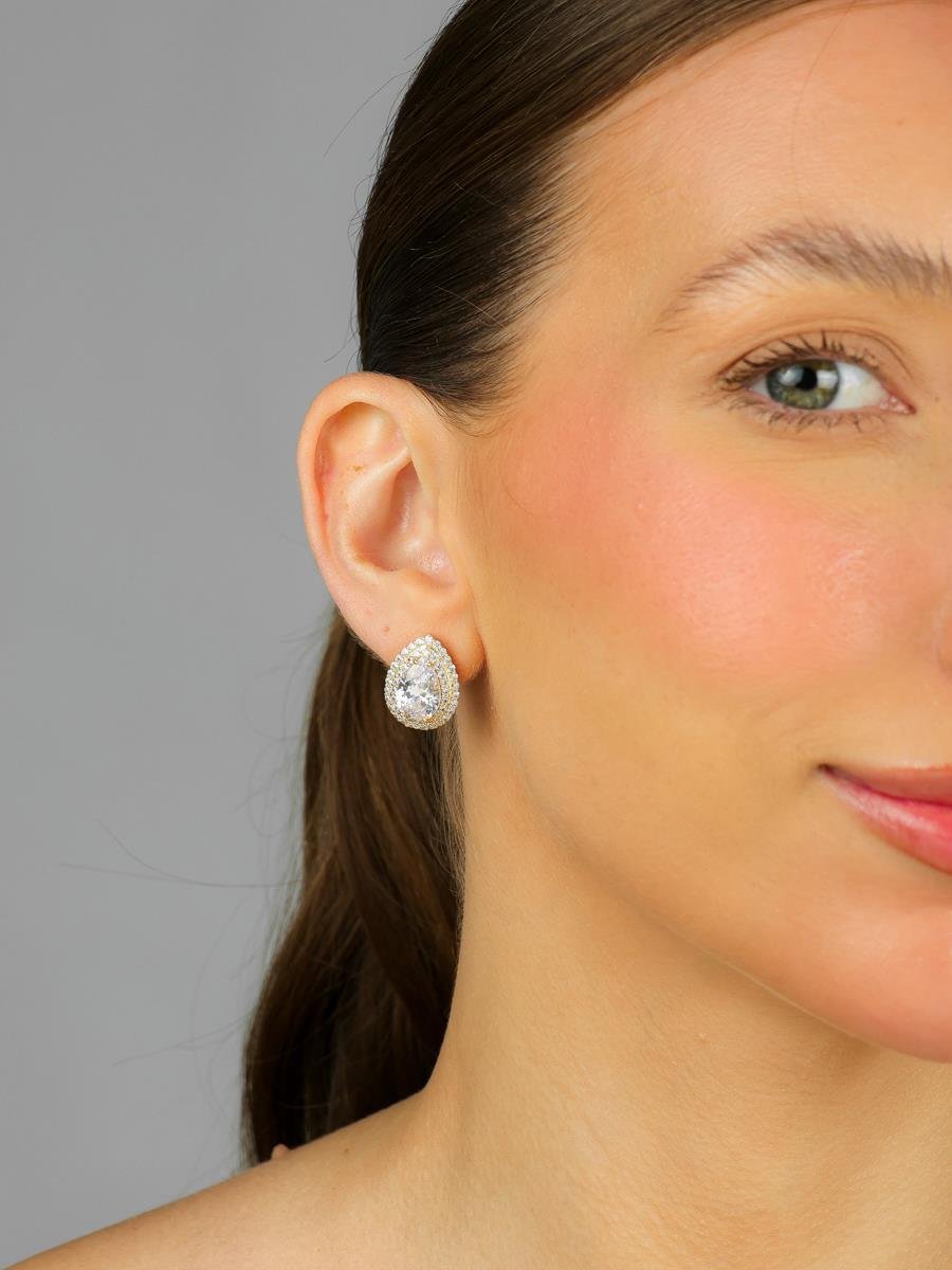 Brinco Gota Cravejado | Banho De Prata.