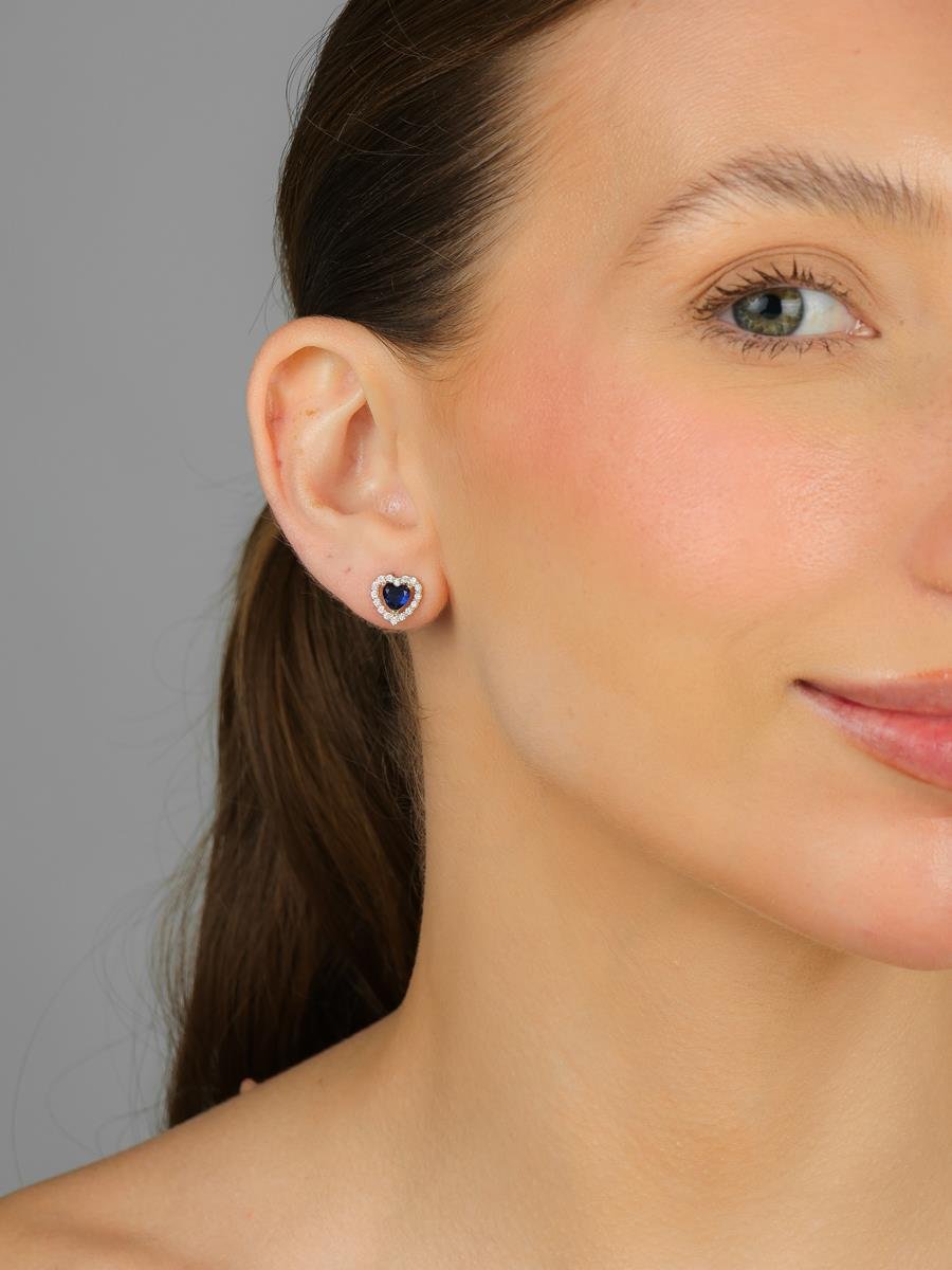 Brinco Coração Halo Azul Safira | Banhado a Ouro.