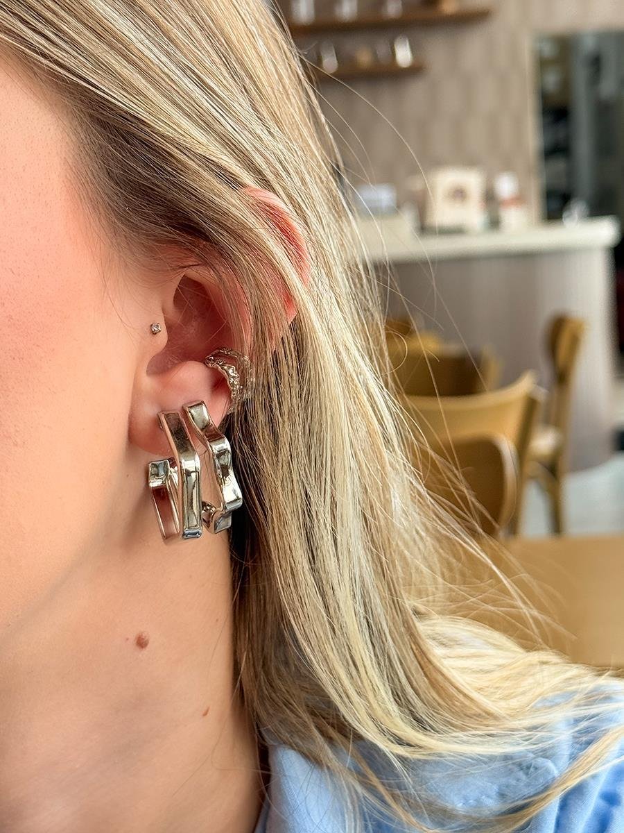 Argola Hexagonal Aberta | Banhado a Ródio Branco.
