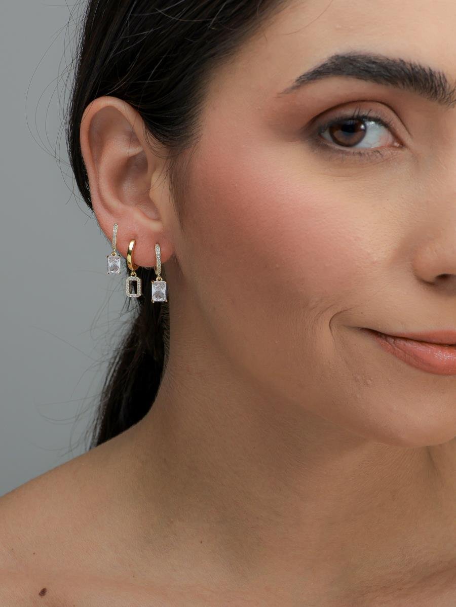 Trio de Argola com Retangulares| Banhado a Ouro.