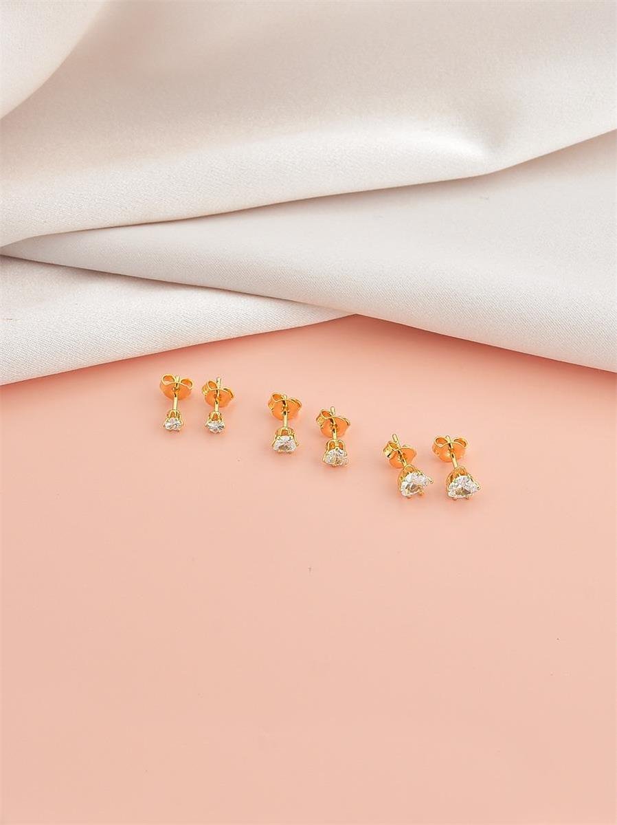 Trio Coração Incolor | Banhado a Ouro