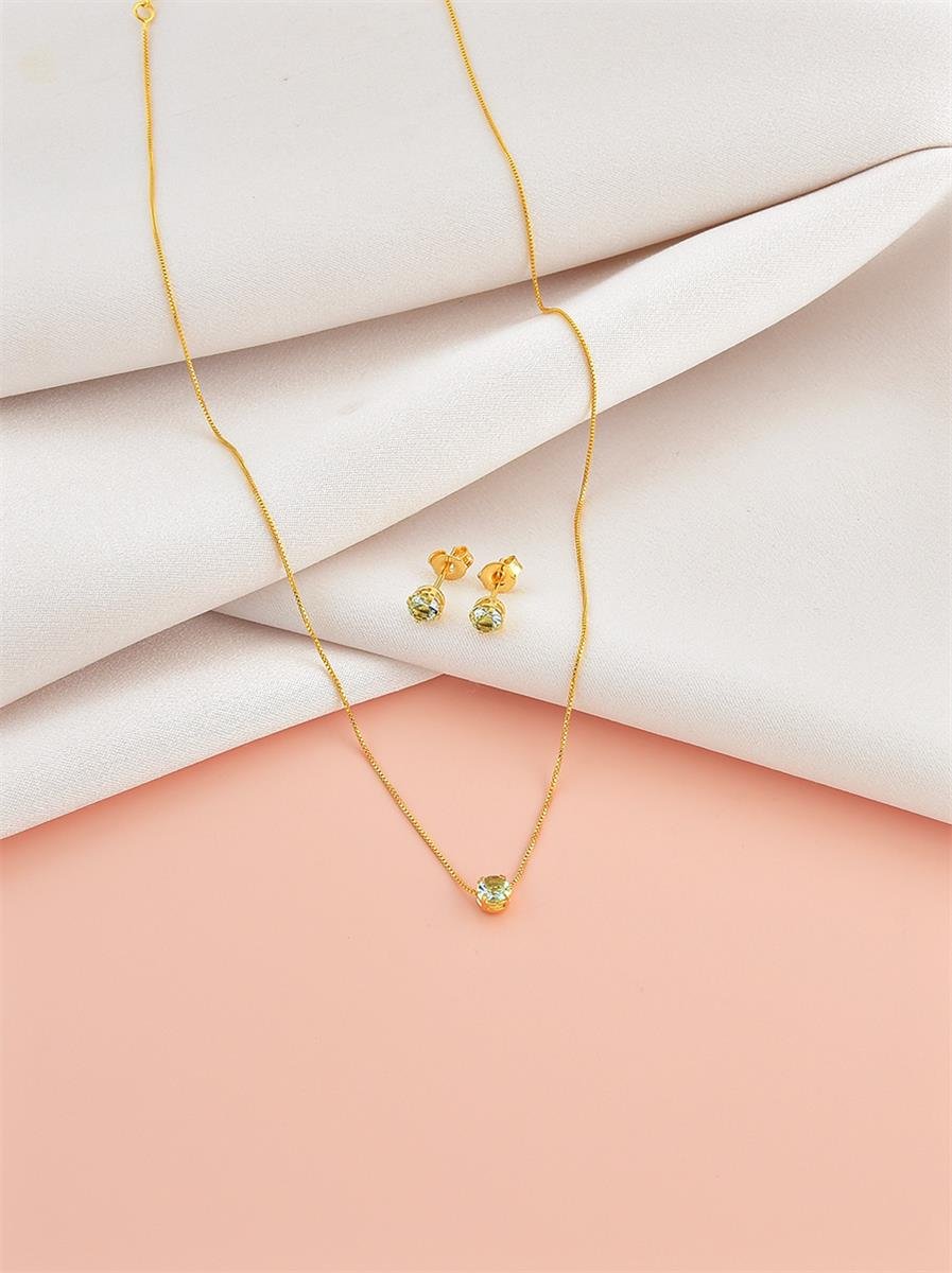 Conjunto Ponto de Luz Azul Cristal | Banhado a Ouro.
