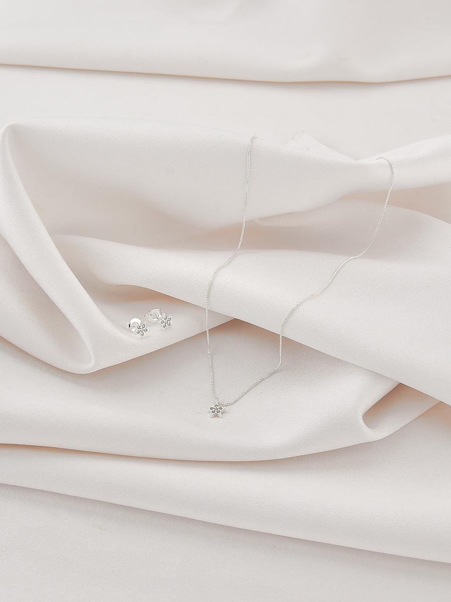 Conjunto Estrela Cravejada| Banho de Prata