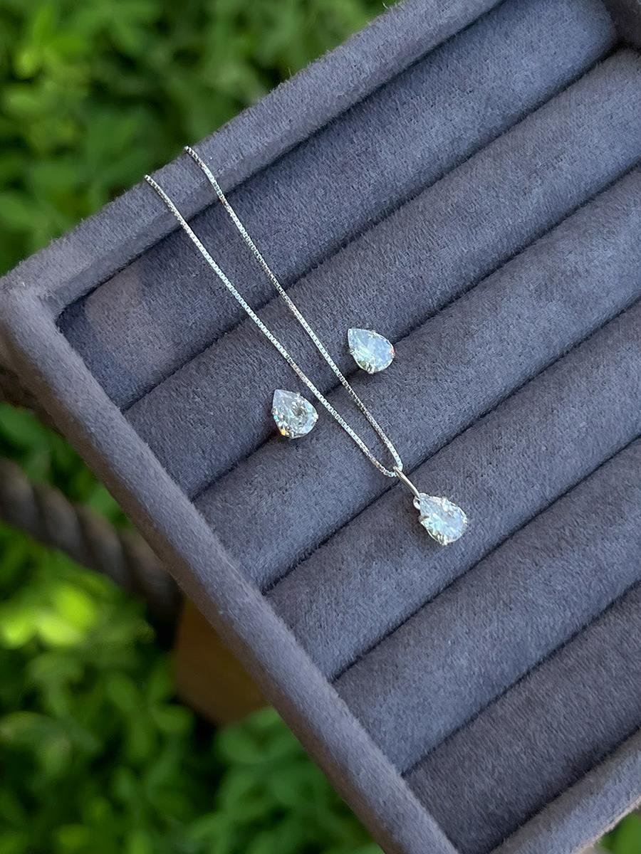 Conjunto Gota Incolor | Prata 925