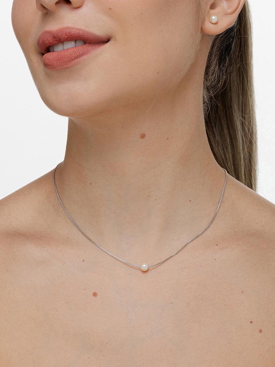 Conjunto Veneziana com Pérola | Banhado no Ródio Branco