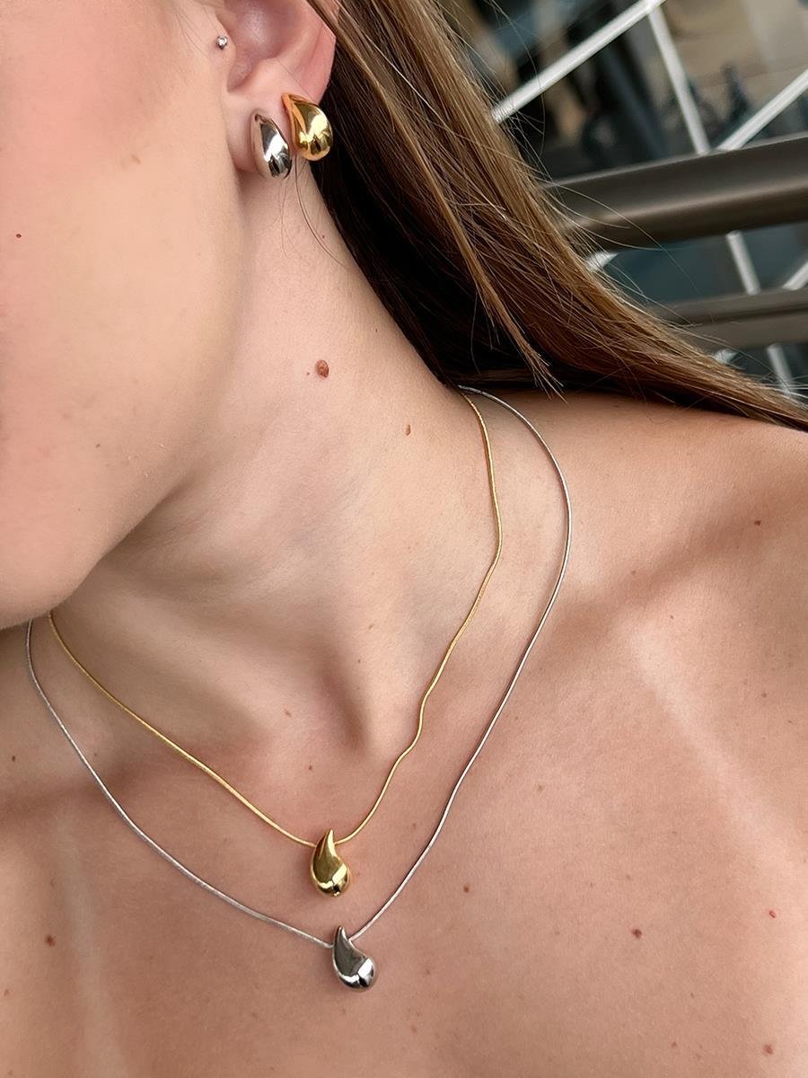 Conjunto Gota Abaulada | Banhado a Ródio Branco