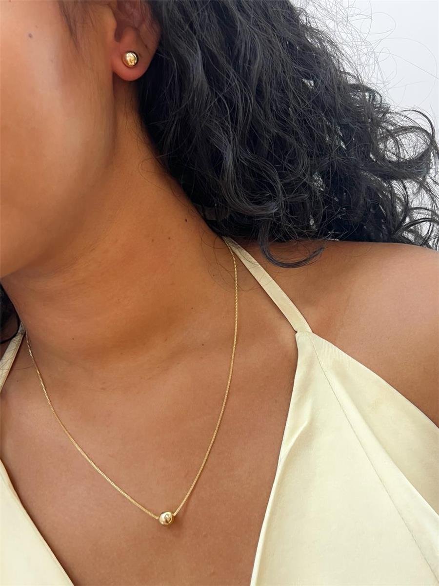 Conjunto Bola Lisa 8mm | Banhado a Ouro.