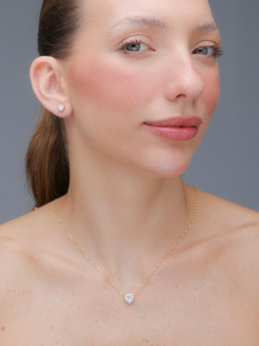 Conjunto Coração Cravejado | Banhado a Ouro.