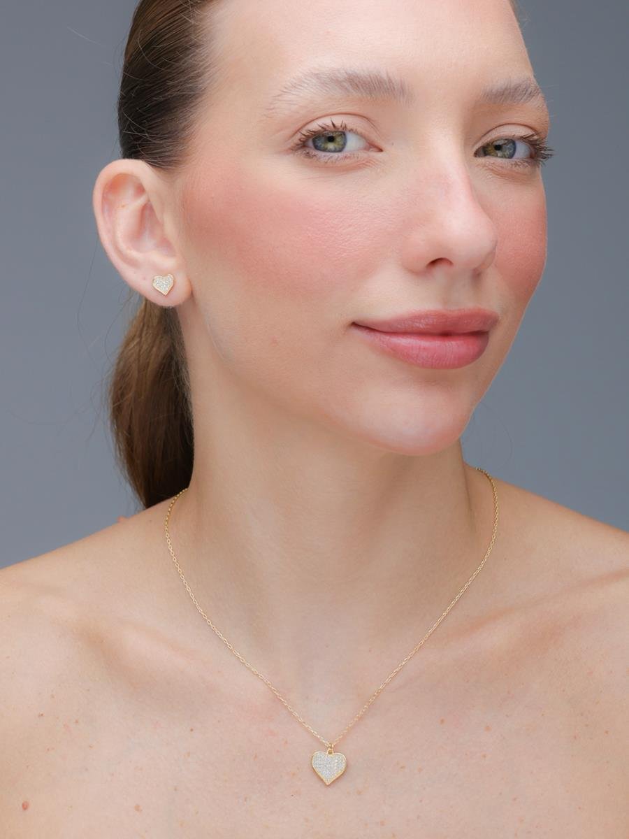 Conjunto Coração Cravejado | Banhado a Ouro.