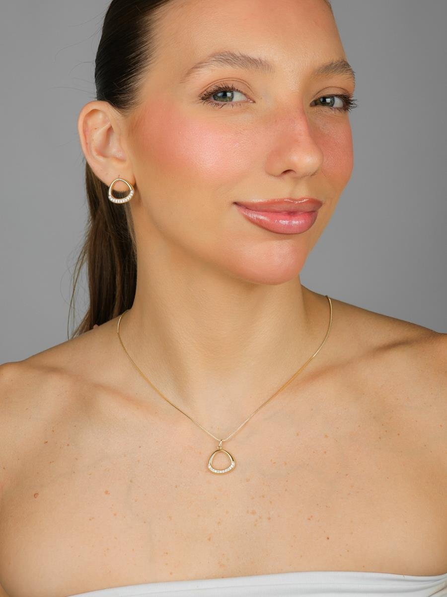 Conjunto Triângulo Cravejado | Banhado a Ouro