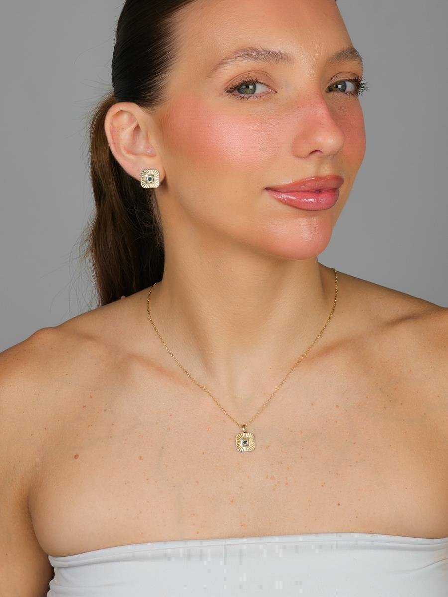 Conjunto Quadrado Texturizado Esmeralda | Banhado A Ouro.