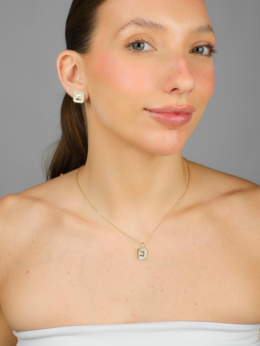 Conjunto Quadrado Texturizado Amarelo | Banhado A Ouro.