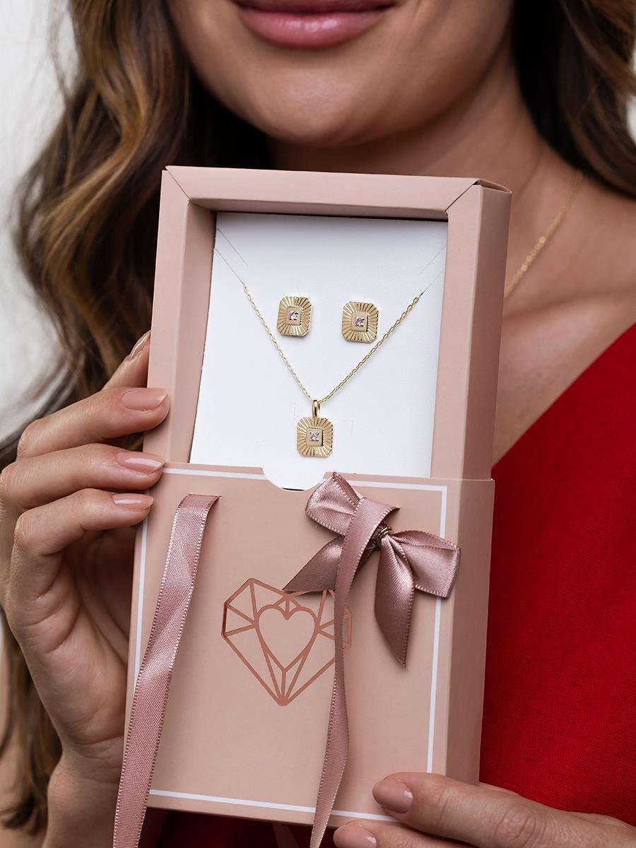 Conjunto Quadrado Texturizado Rosa | Banhado A Ouro