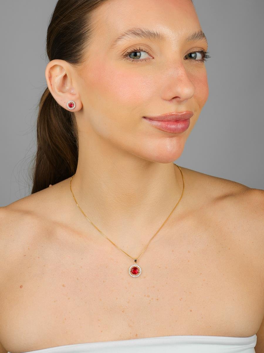 Conjunto Ponto De Luz Duplo Rubi | Banhado a Ouro