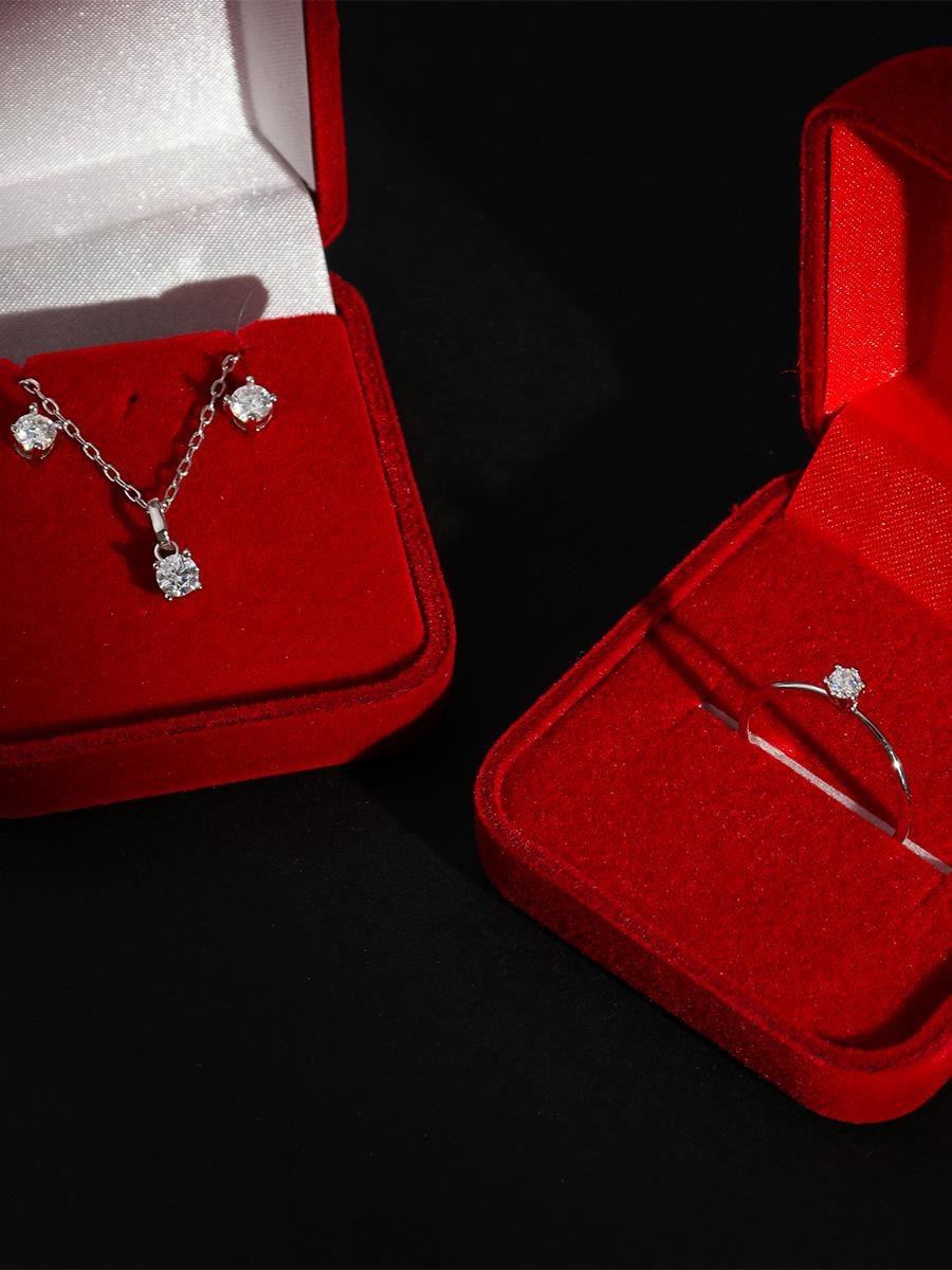 Conjunto Ponto De Luz Moissanite | Banhado a Ródio Branco