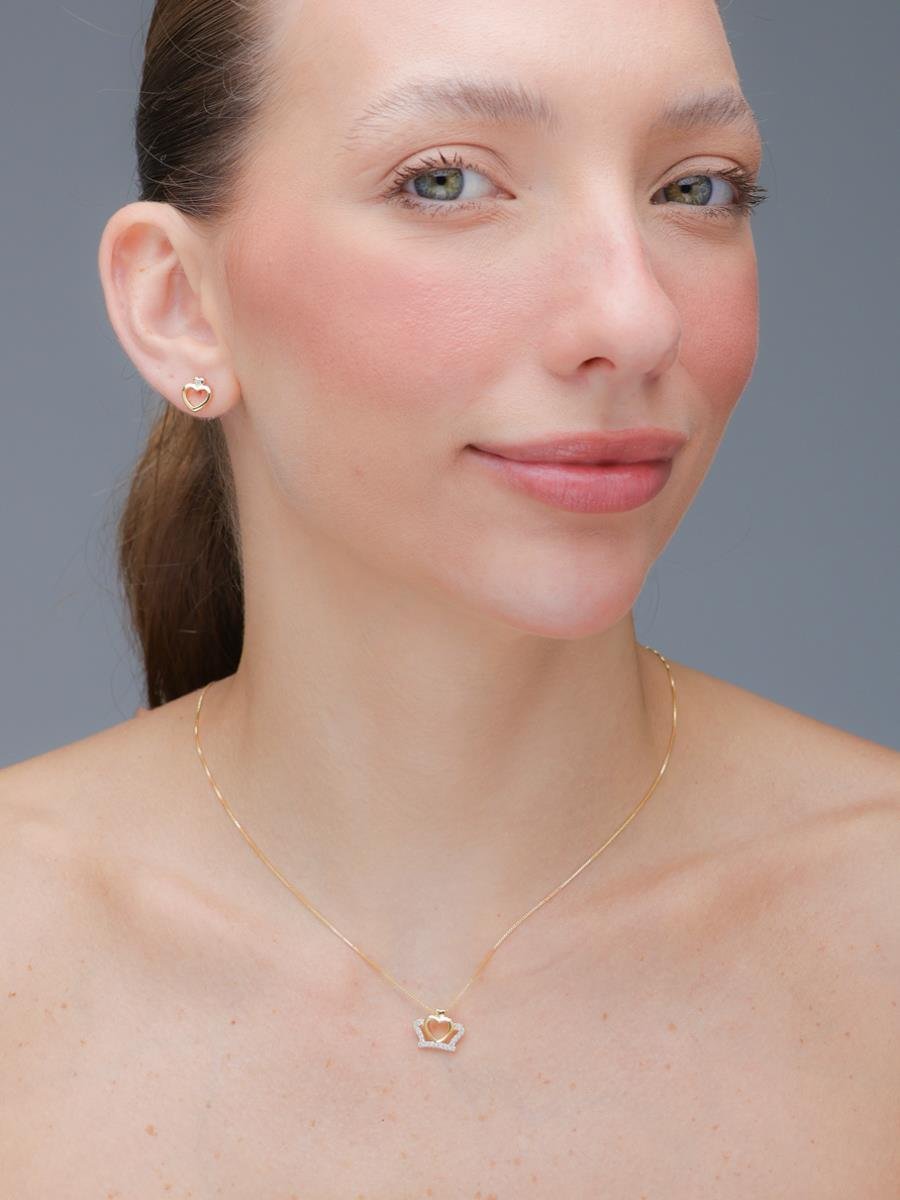 Conjunto Coroa Coração | Banhado a Ouro.