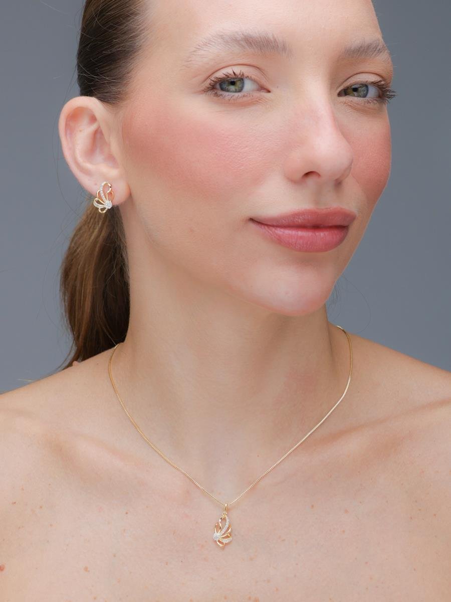 Conjunto Laço Liso e Cravejado | Banhado a Ouro.