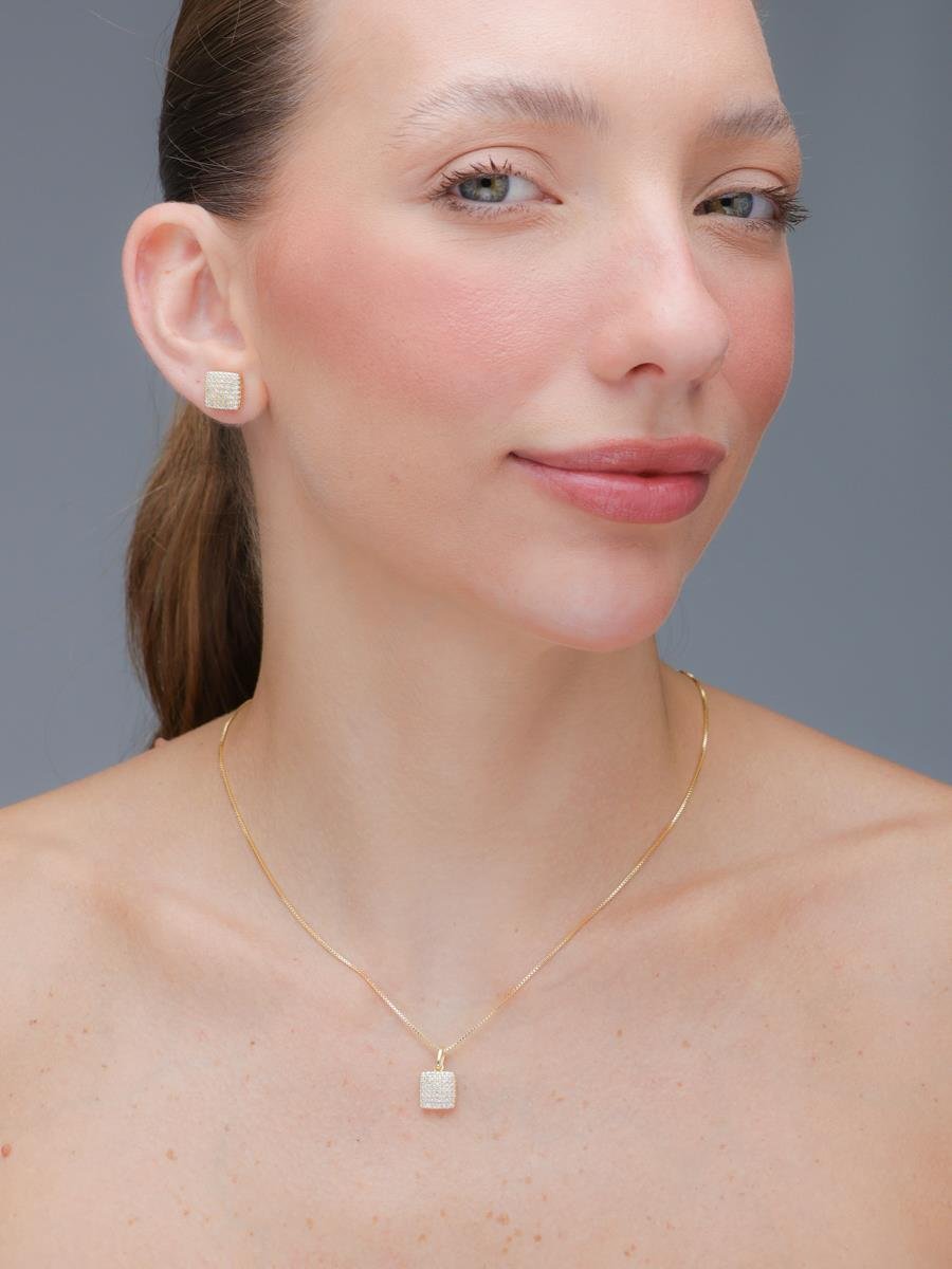 Conjunto Chuveiro Quadrado | Banhado a Ouro.