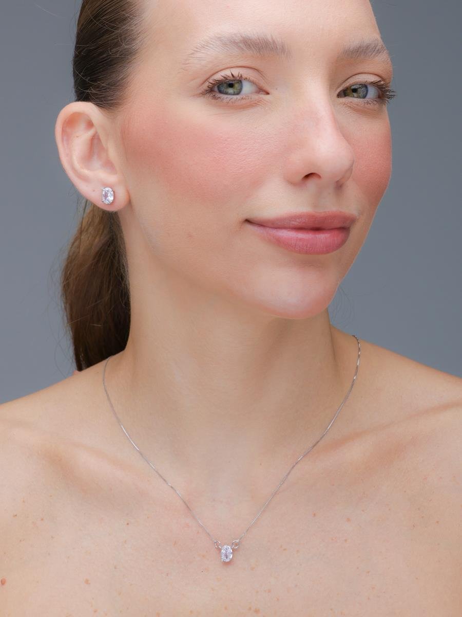 Conjunto Oval | Banhado a Ródio Branco.