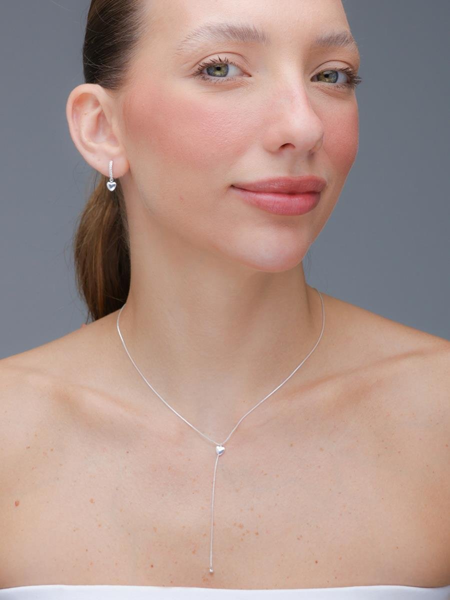 Conjunto Gravata Coração | Banho de Prata.