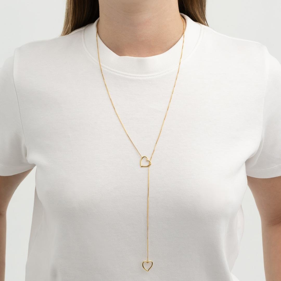 Conjunto Gravata Coração | Banhado a Ouro