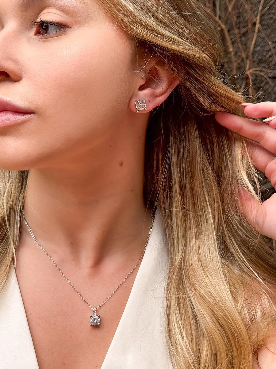 Conjunto Ponto de Luz G | Banhado a Ródio Branco.