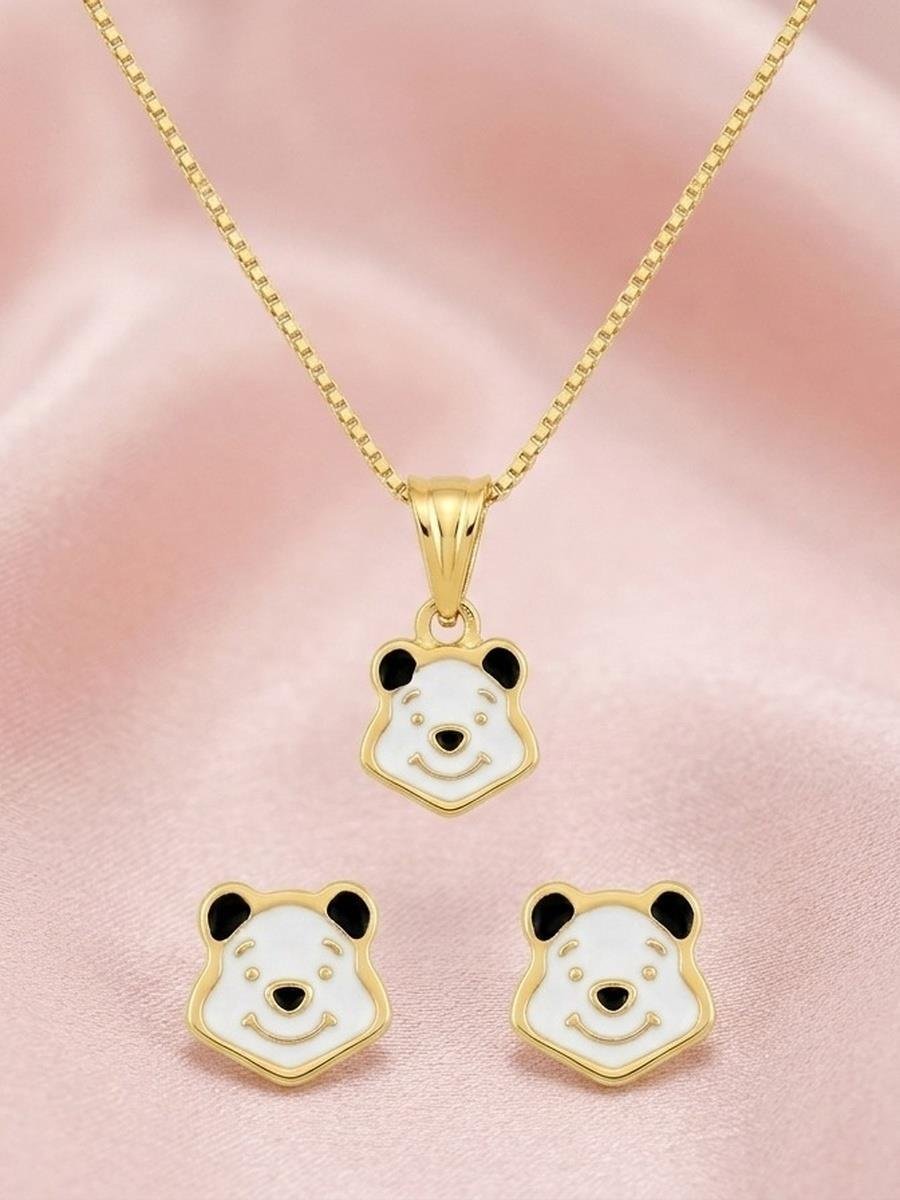  Conjunto Ursinho Infantil | Banhado a Ouro