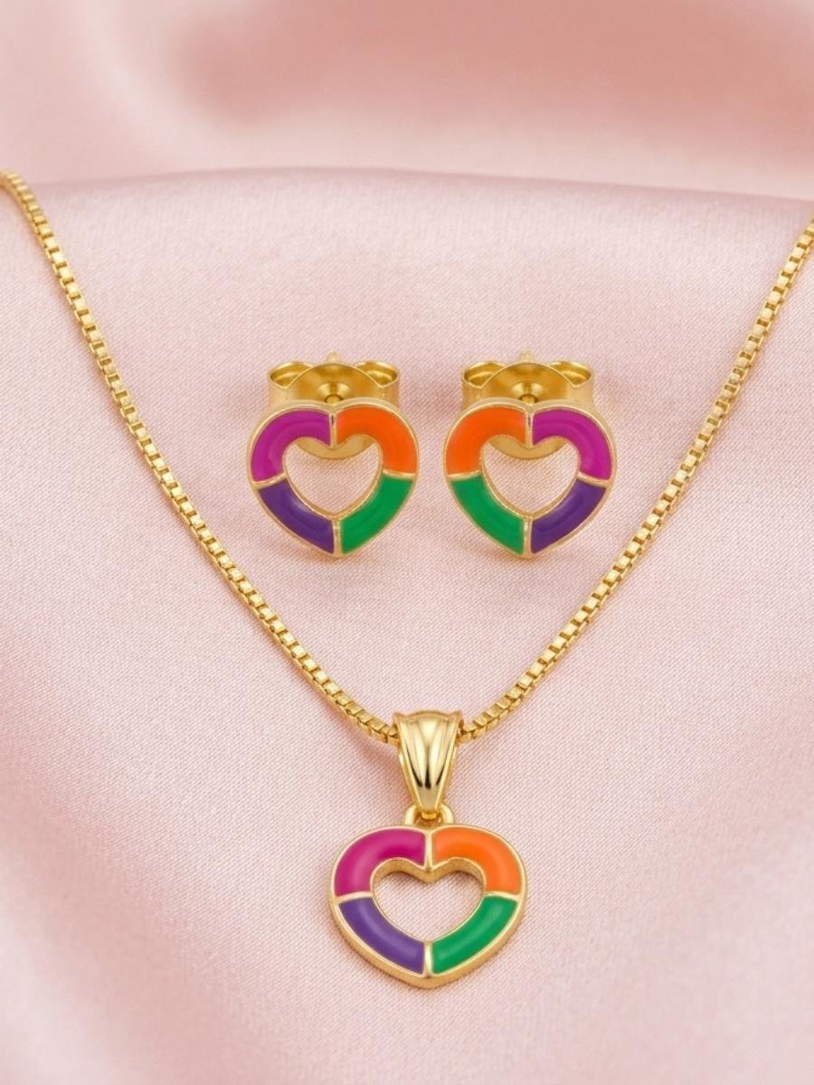 Conjunto Coração Infantil | Banhado a Ouro.