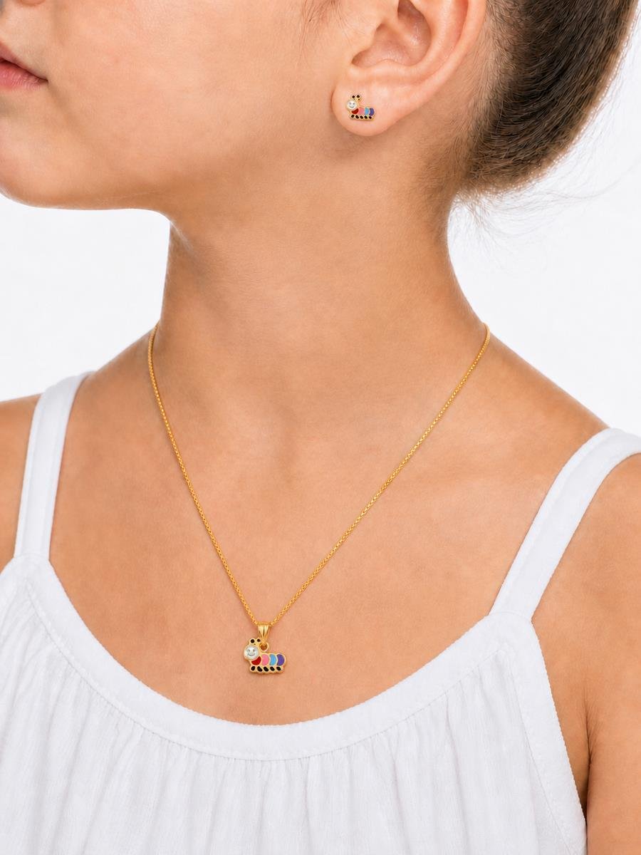 Conjunto Centopéia Resinada | Infantil | Banhada a Ouro.