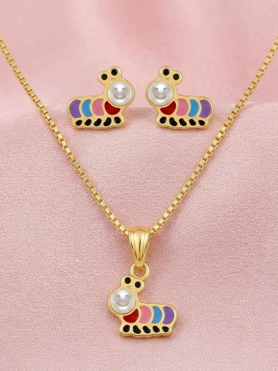 Conjunto Centopéia Resinada | Infantil | Banhada a Ouro.