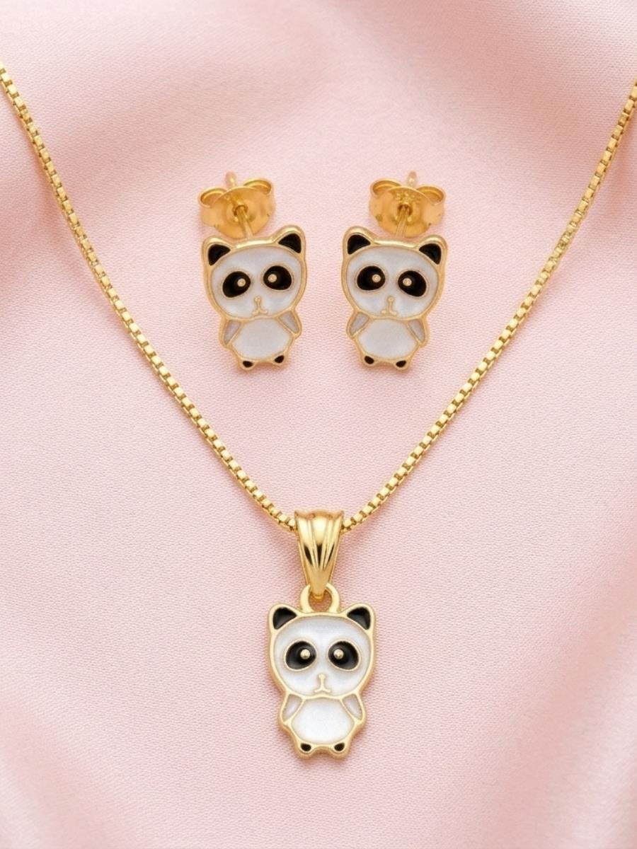  Conjunto Panda Infantil | Banhado a Ouro.