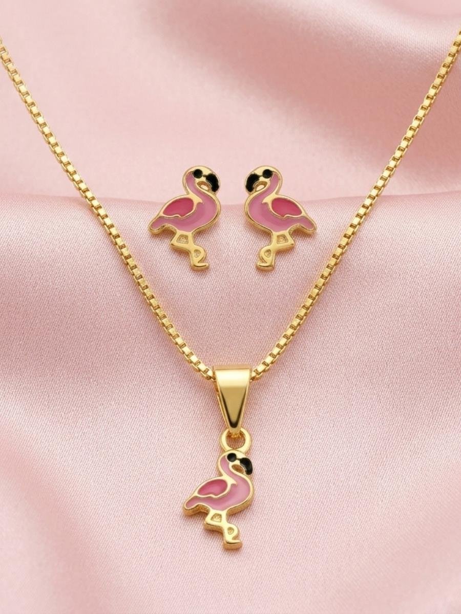 Conjunto Flamingo Infantil | Banhado a Ouro.