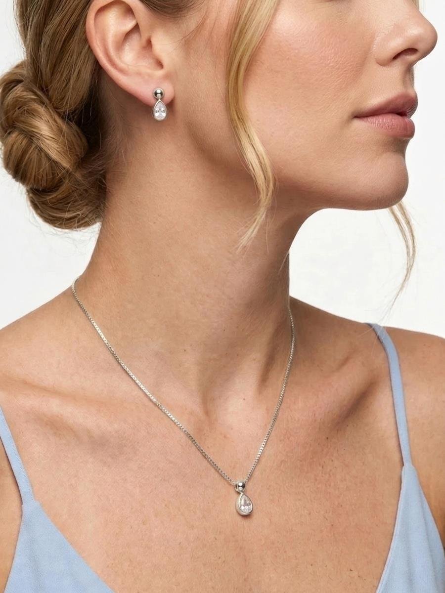 Conjunto Gota com Esfera | Banho de Prata.