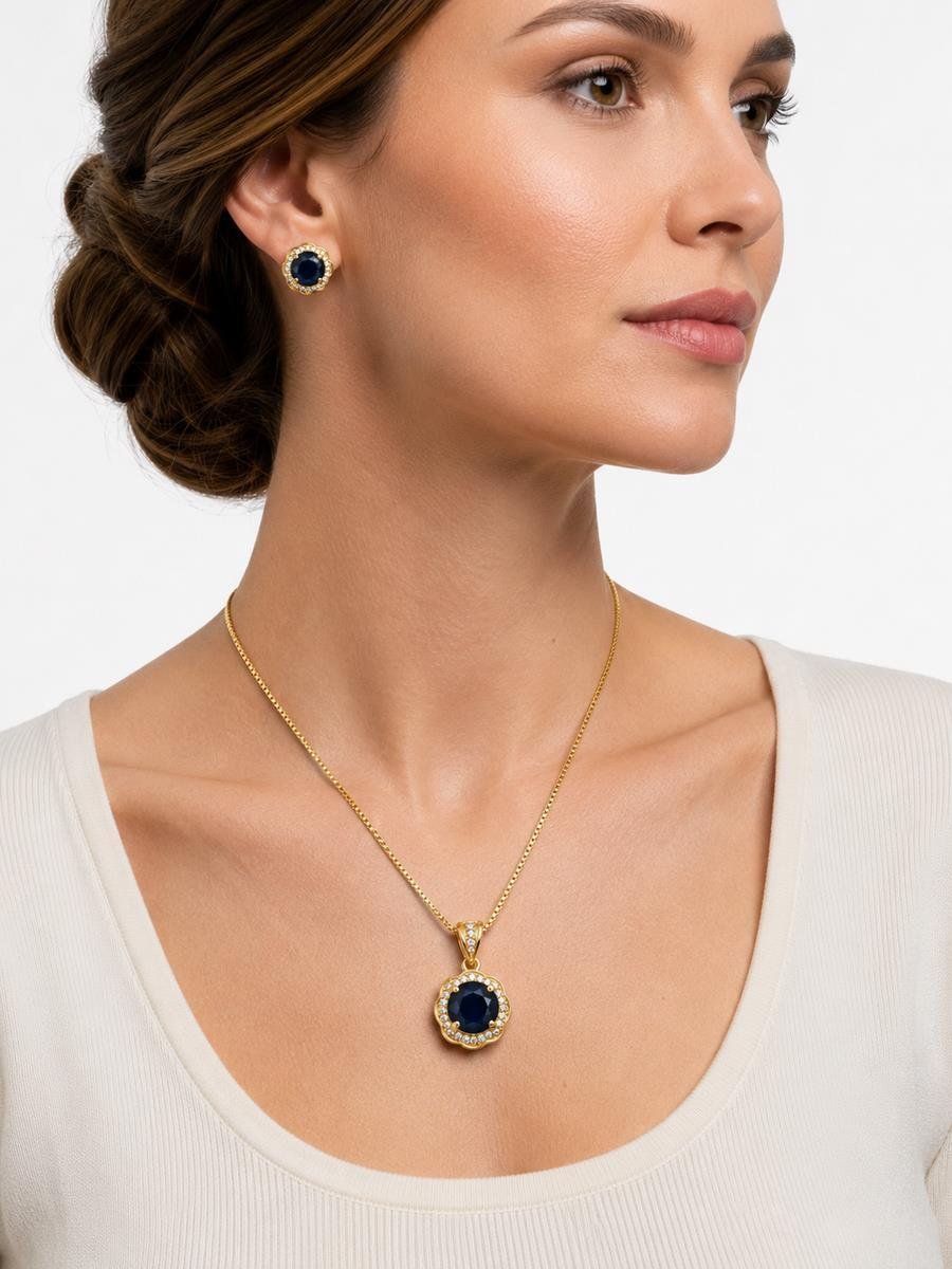 Conjunto Ponto de Luz Azul Safira | Banhado a Ouro.