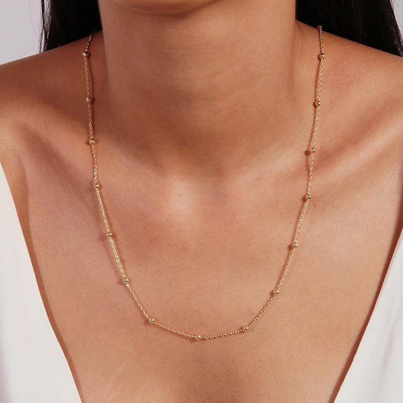 Colar Longo Mini Elos Com Bolinhas | Banhado a Ouro