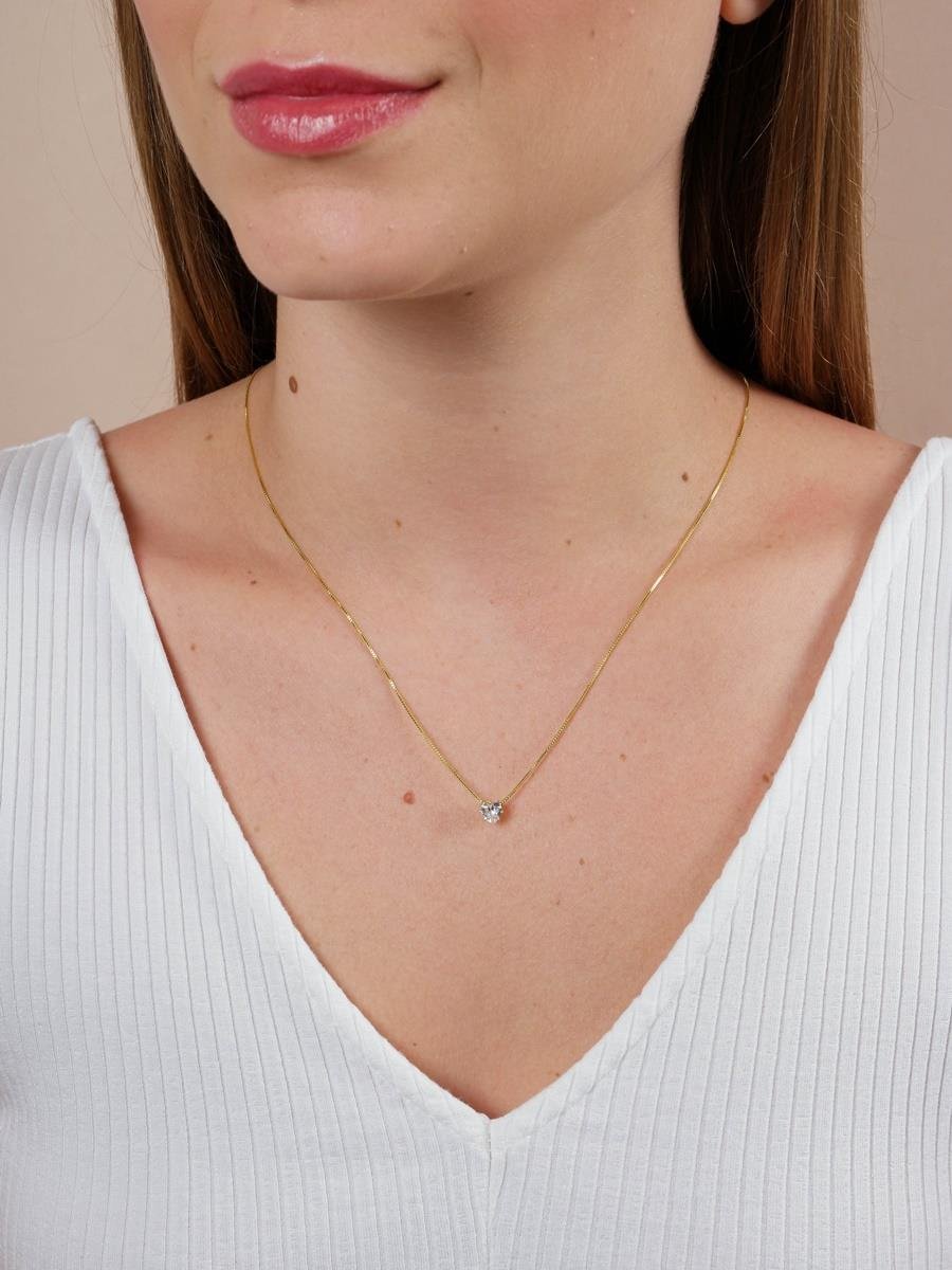 Colar Coração Incolor P | Banhado a Ouro