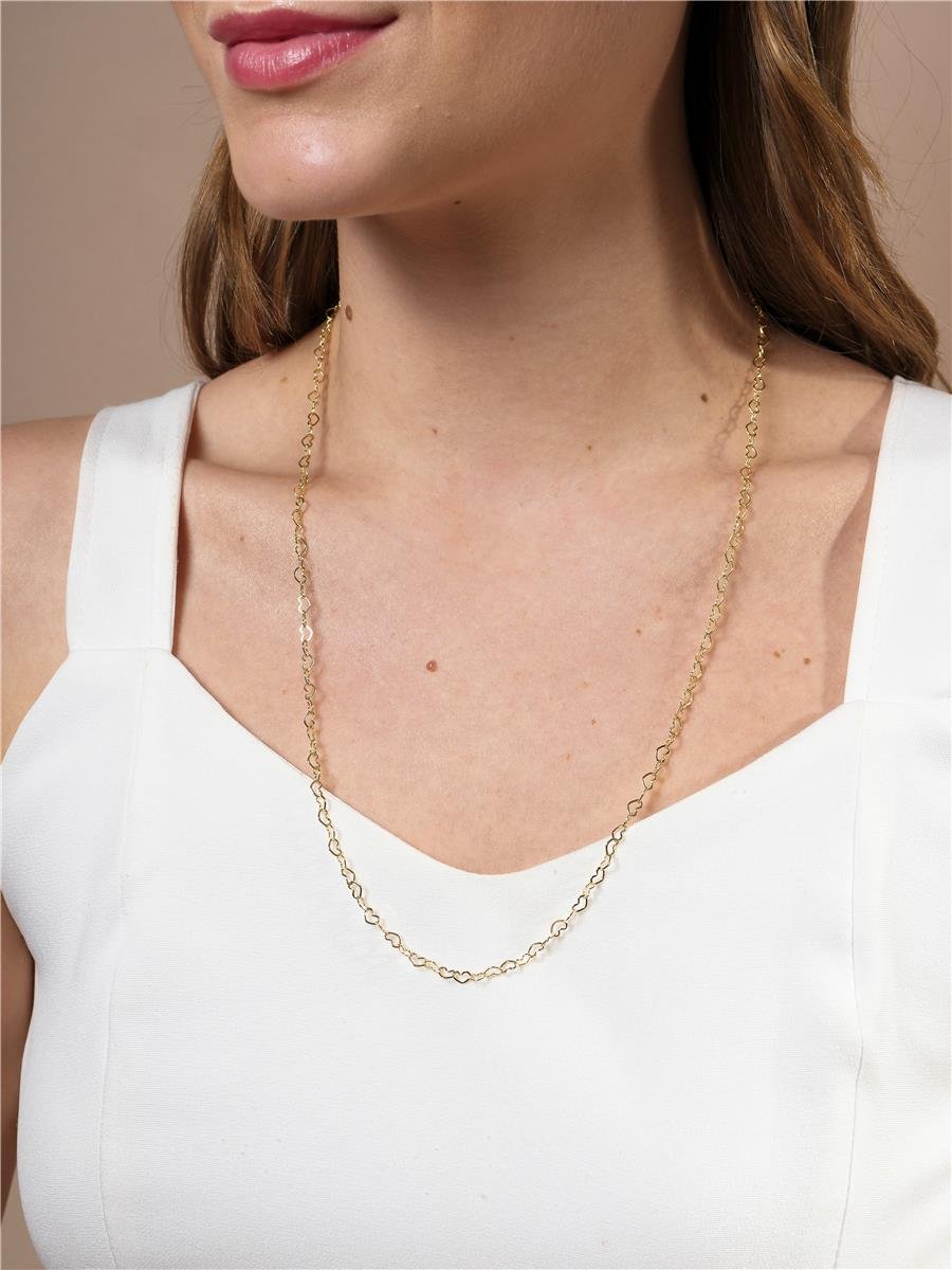 Colar Dourado de Elos Coração 60 CM 
