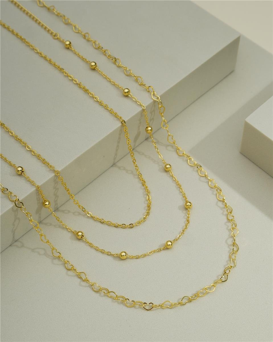 Colar Dourado de Elos Coração 60 CM 