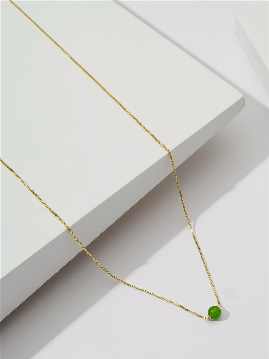 Colar Dourado com Pedra Jade Oliva 