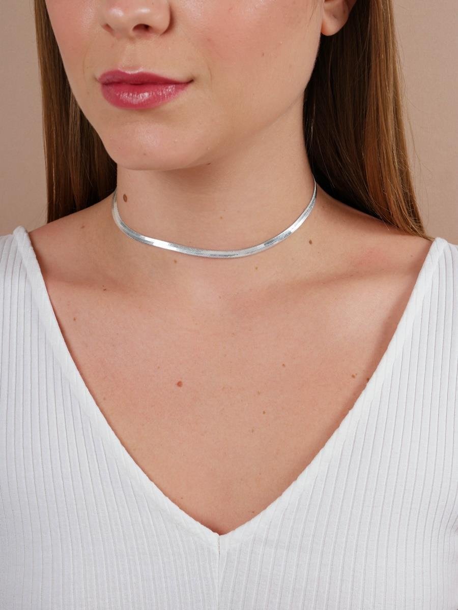 Choker Malha Fita 30CM 4MM | Banhado no Prata
