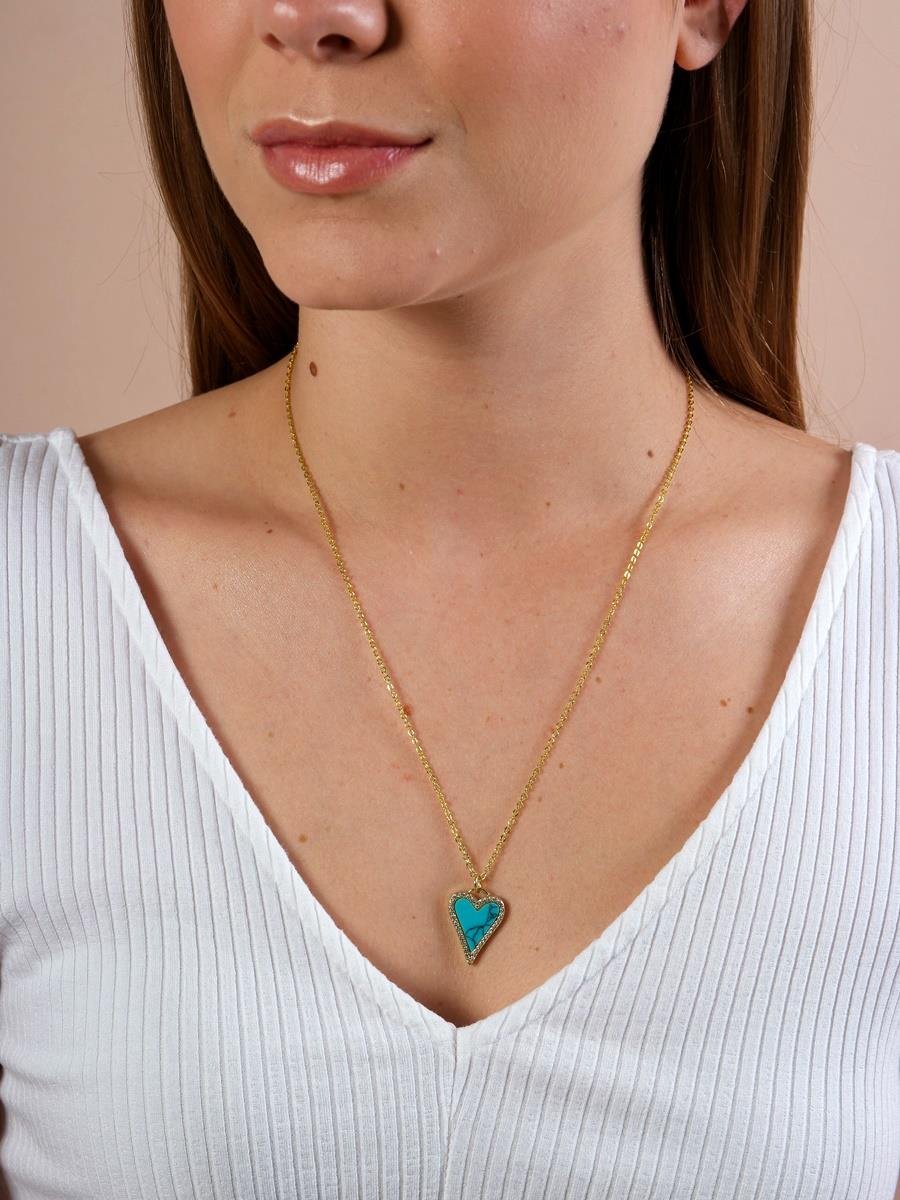 Colar Coração com Madre Pérola Azul Turquesa