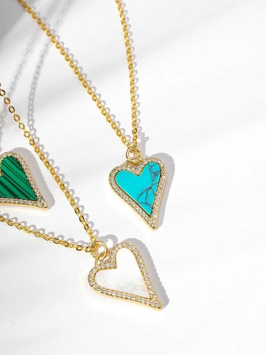 Colar Coração com Madre Pérola Azul Turquesa