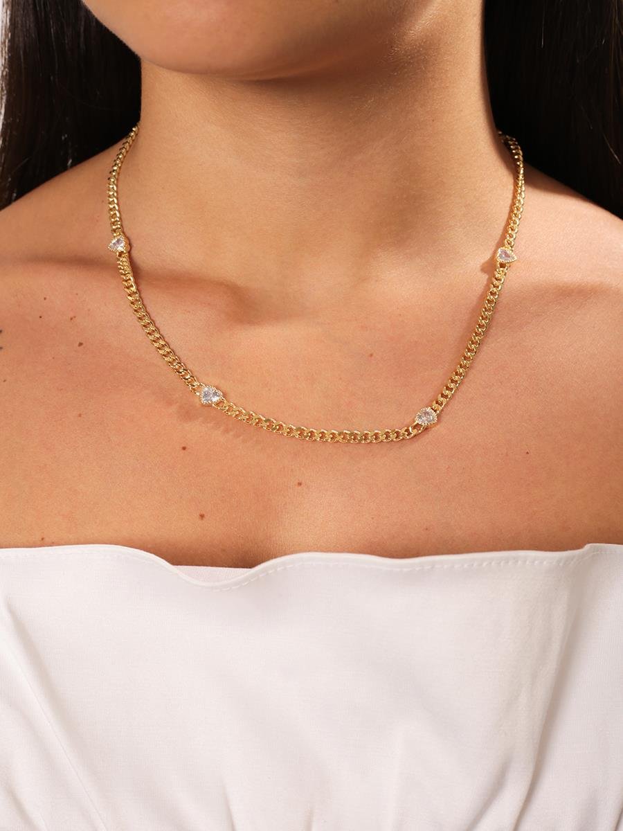 Choker de Elos Grumet e Corações de Cristal Incolor