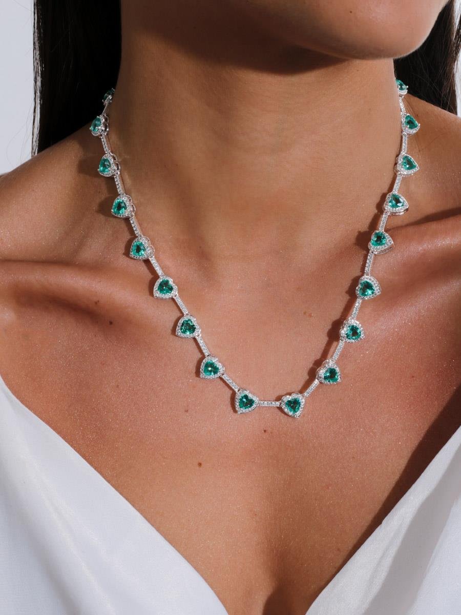 Colar Coração Verde Turmalina | Banho de Prata