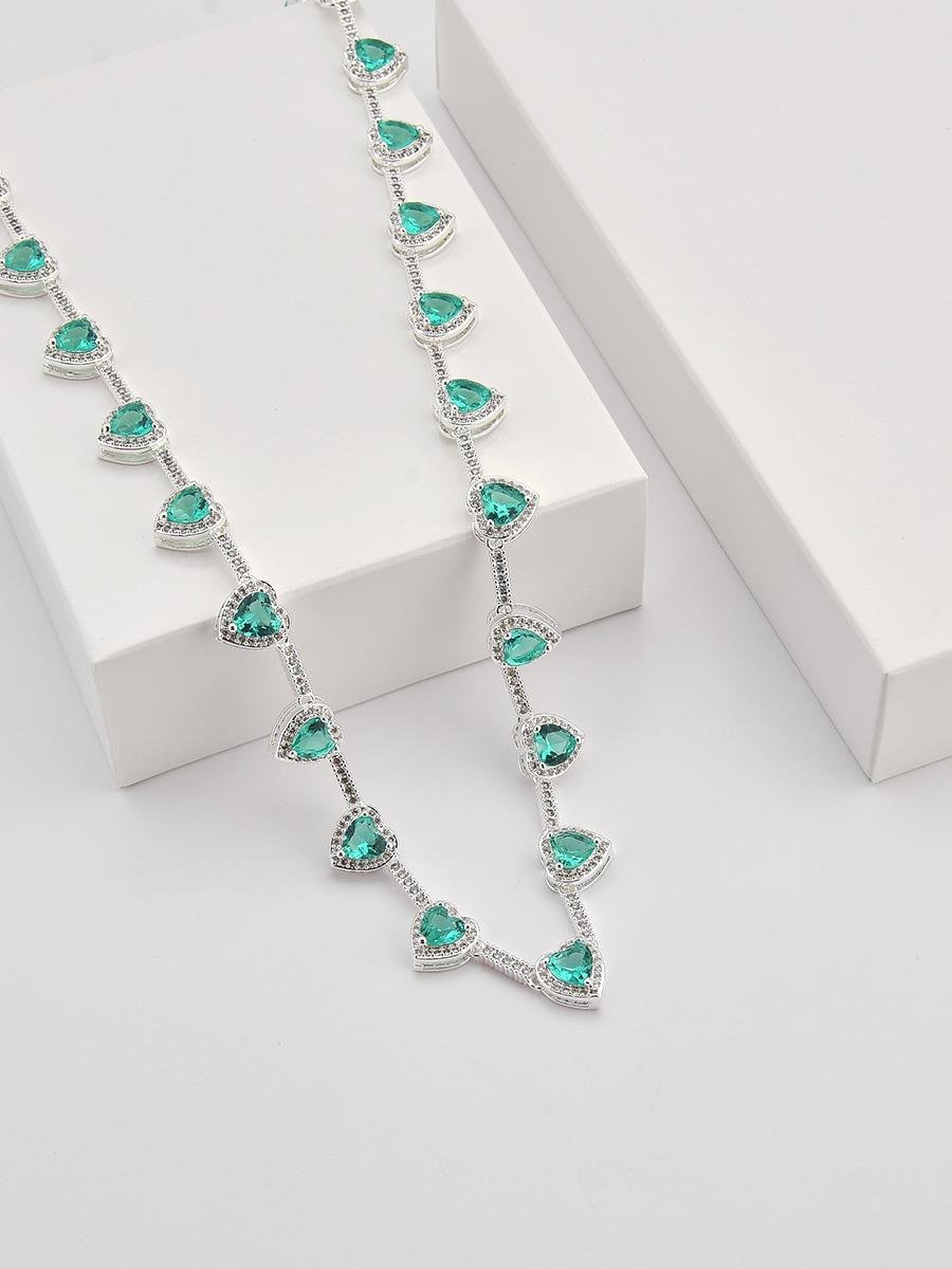 Colar Coração Verde Turmalina | Banho de Prata