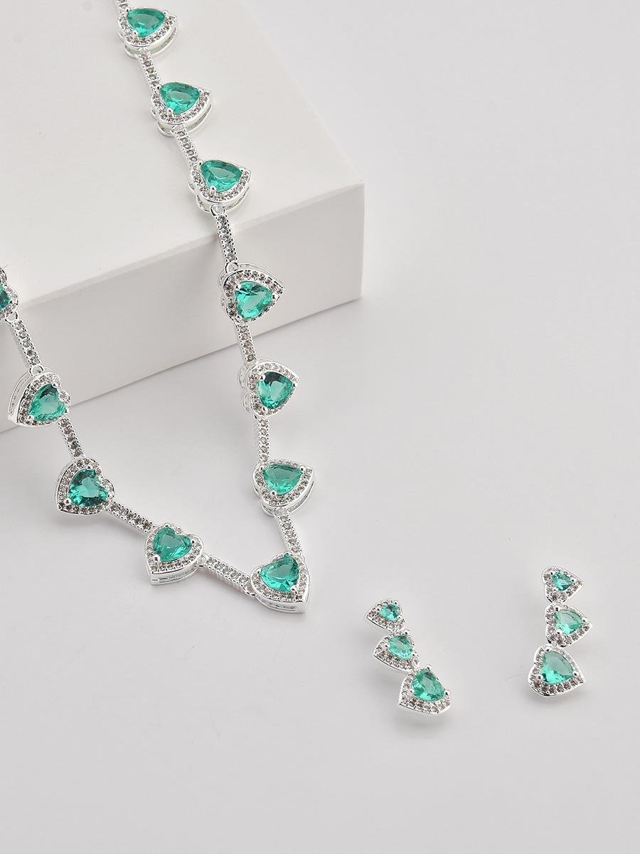 Colar Coração Verde Turmalina | Banho de Prata