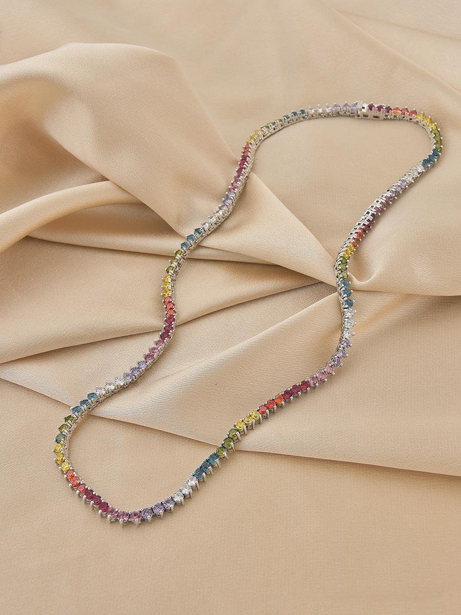 Colar Riviera Colorida | Banho de Ródio Branco
