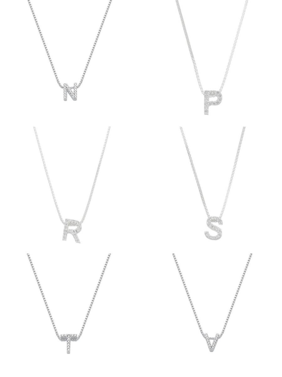 Colar Letra Cravejada | Prata 925