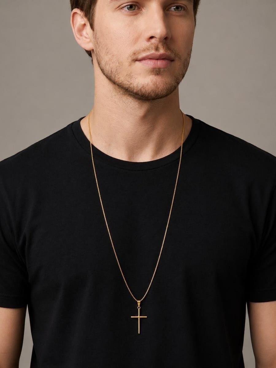 Colar Cruz M | Masculino | Banhado a Ouro.