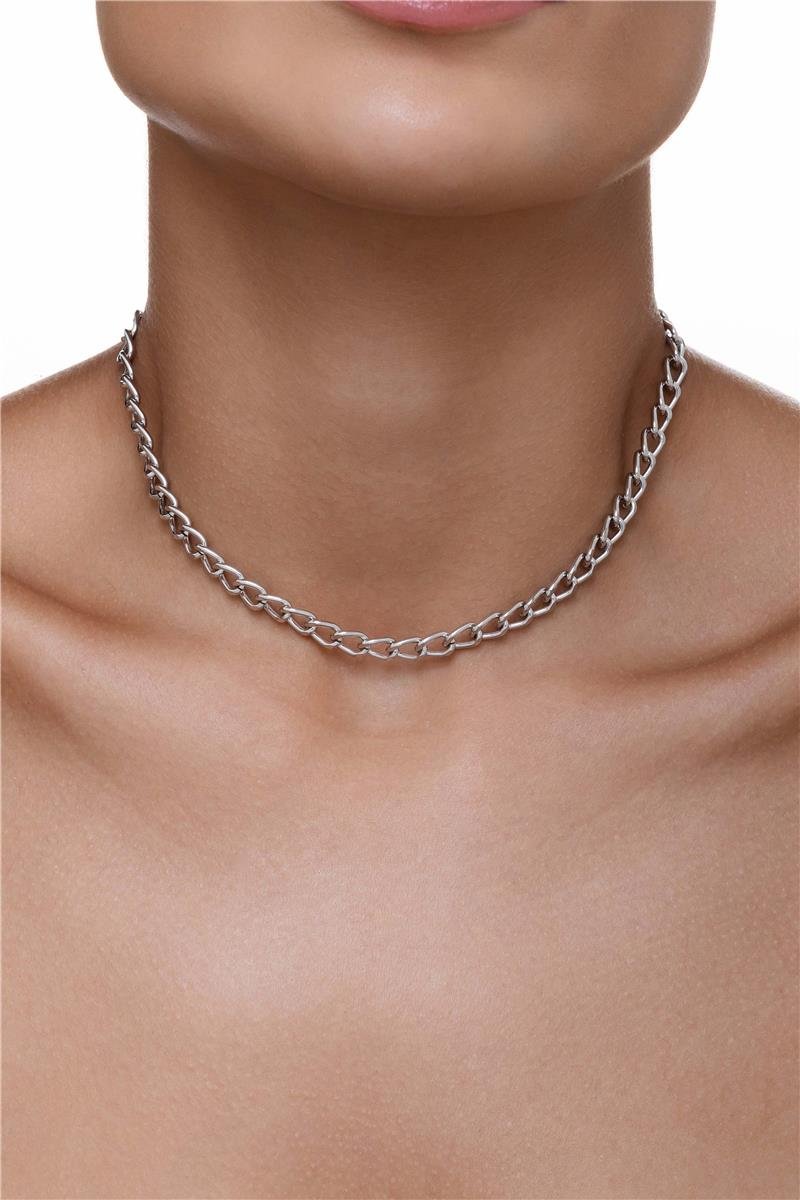 Colar Elo Liso l Banho de Ródio Branco